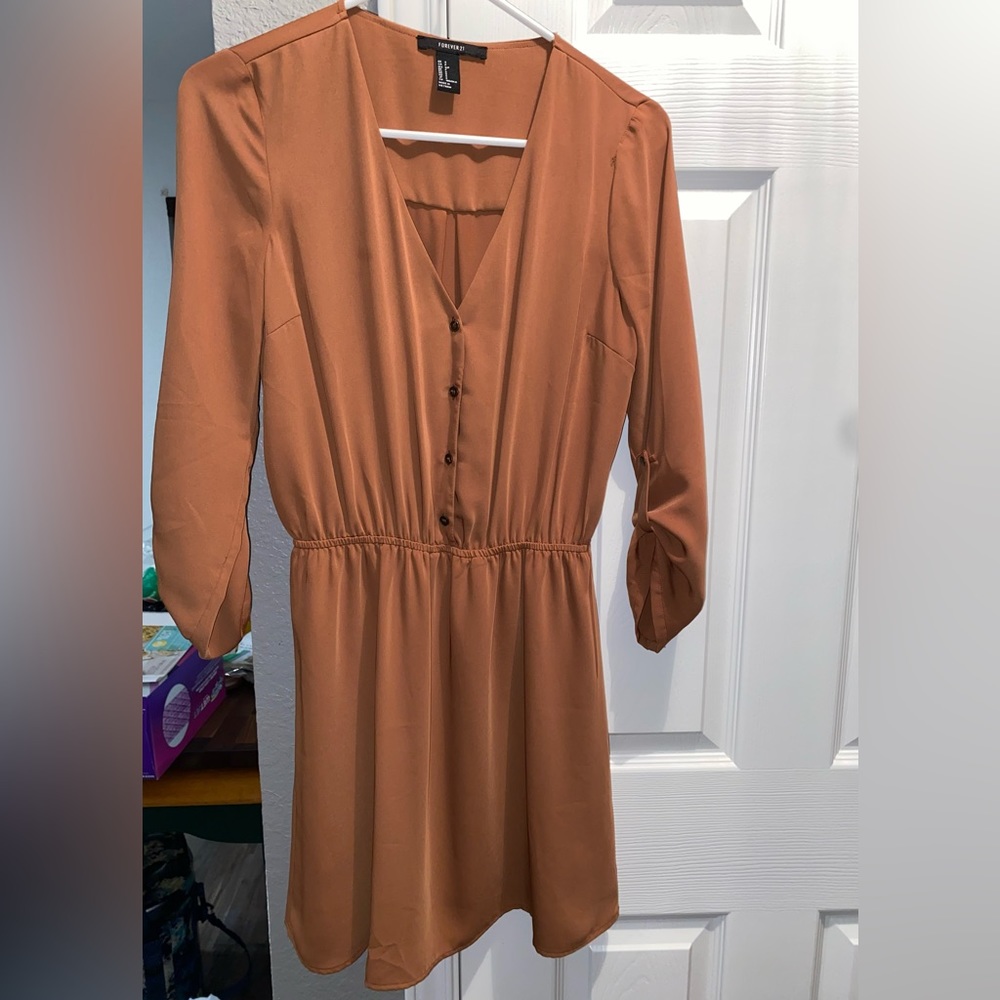 Brown V Neck Dress